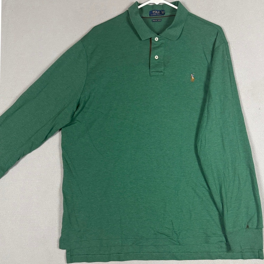Polo Ralph Lauren Polo Shirt Mens XL Pima Soft Touch Green Long Sleeve Rugby